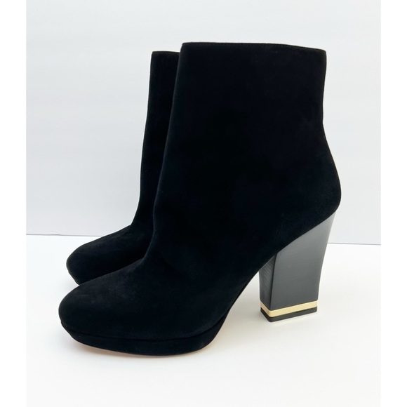 Michael Kors Catherine Black Soft Suede Ankle Booties Gold Tone Hardware 38 1/2 - Picture 2 of 10